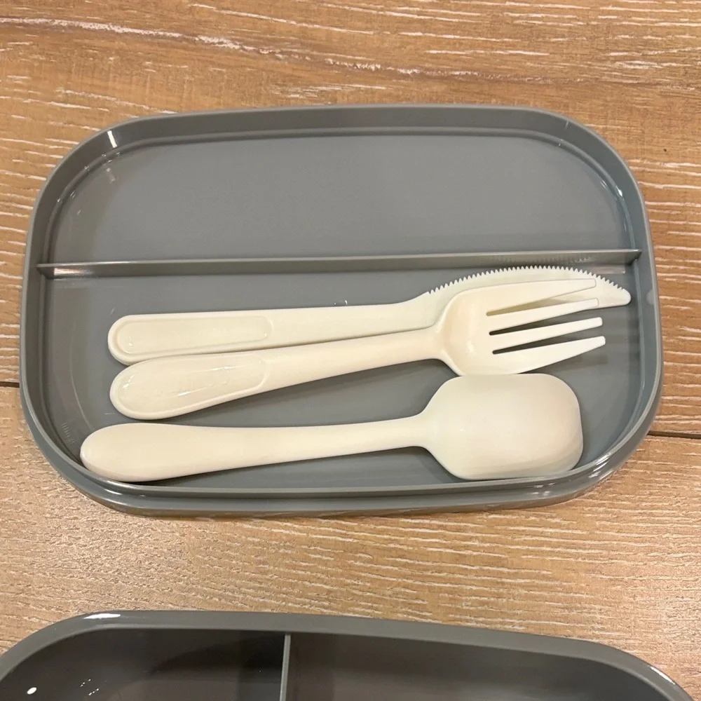 Transparent grey Lunch Container with Utensils